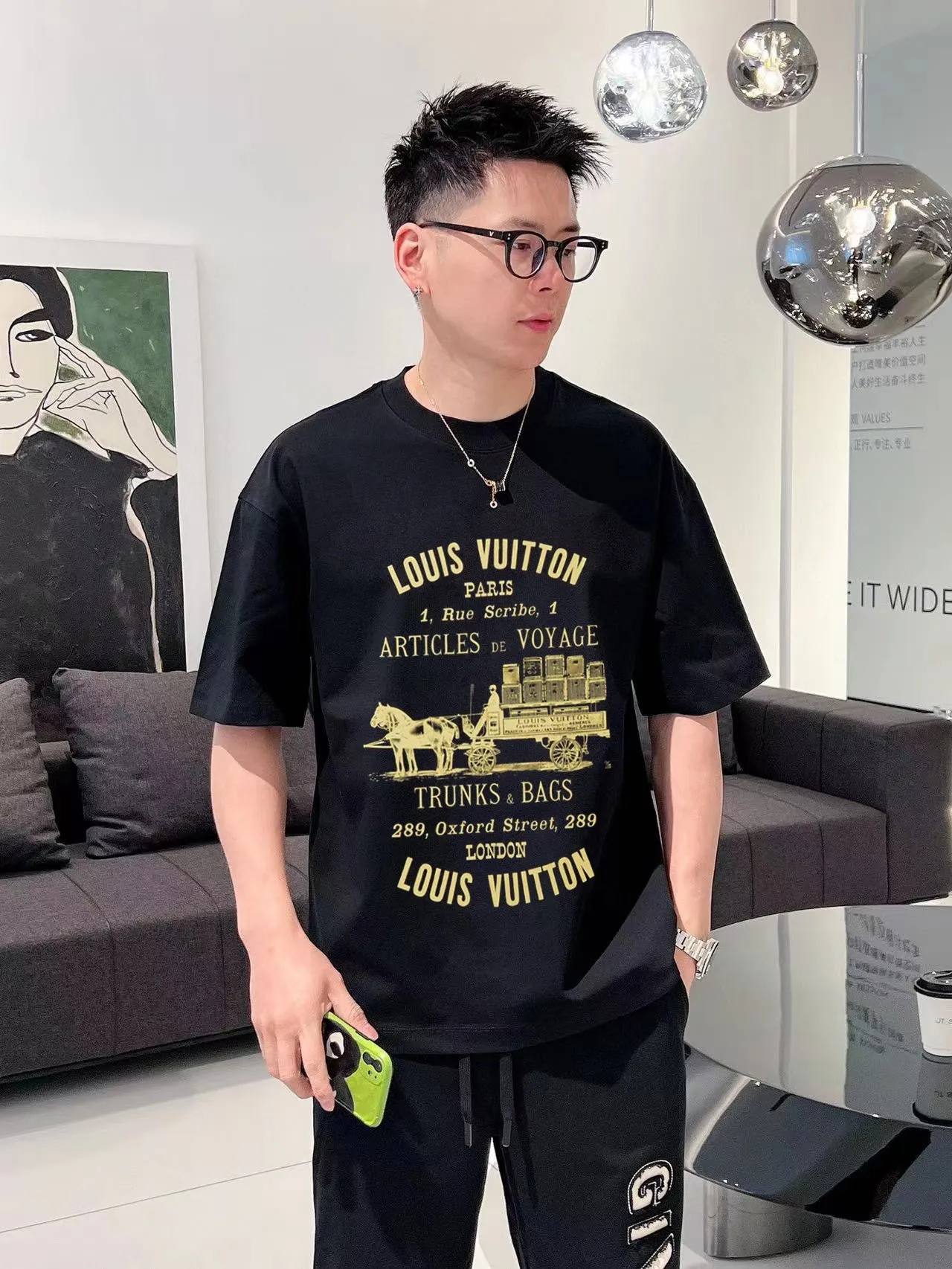 Louis Vuitton/Louis Vuitton carriage slogan printed short sleeves